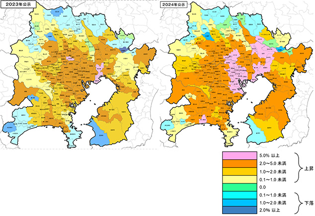 （図2）東京圏 市区町村別の変動率【住宅地】