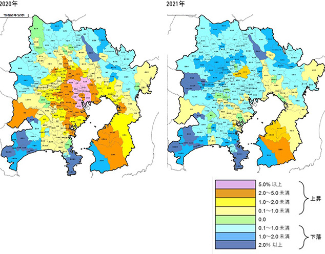 （図）地価公示市区町村別【東京圏・住宅地】変動率