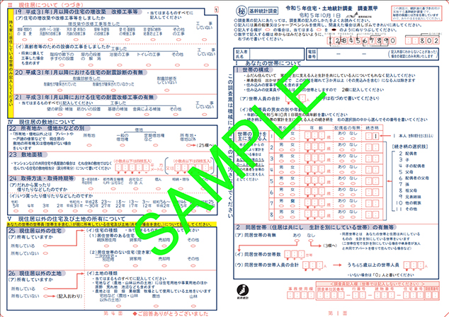 調査票の一例（総務省統計局「令和5年住宅・土地統計調査 調査の概要」より）