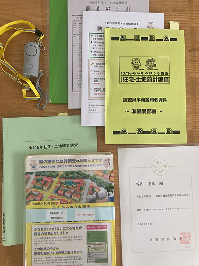 調査に当たって提供されたツール類の一部。防犯ブザーの提供に時代性を感じる。