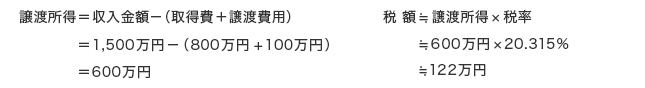 取得費800万円の場合の計算式